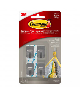 Command™ Small Stainless Steel Hook, Metal, 17031SS-4ES, 4 Hooks, 5 Strips