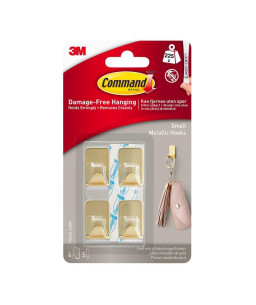 Command™ Small Metallic Hook, Gold Colour, 17032BR-4ES, 4 Hooks, 5 Strips